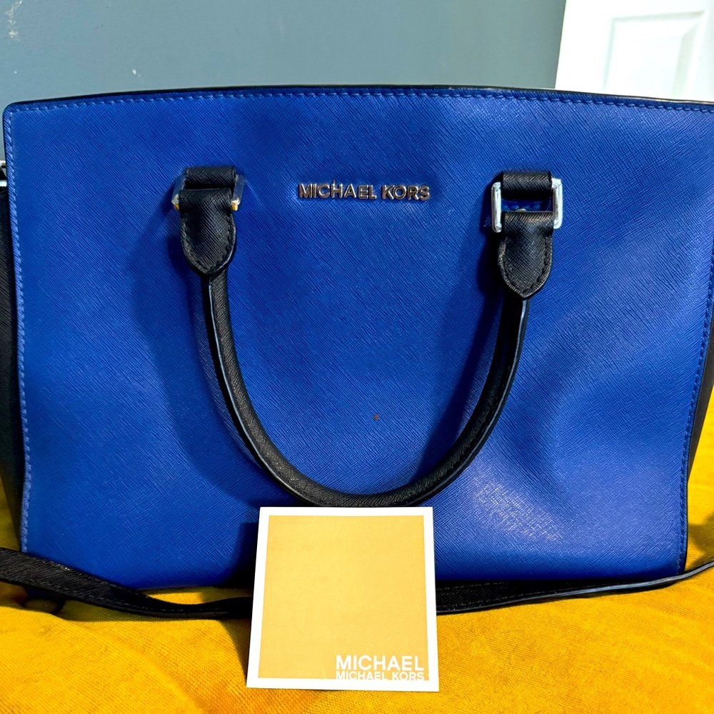 Michael Michael Kors Blue/Black Saffiano Leather Medium Selma Tote